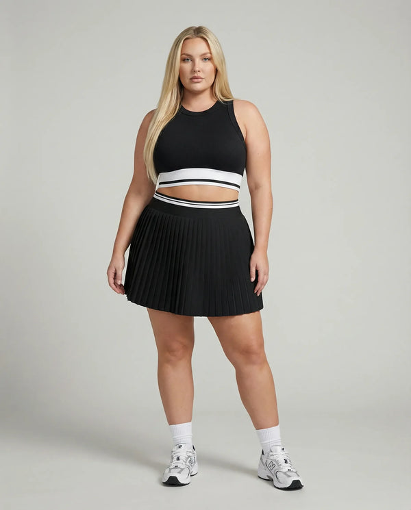 Women  Padel Matching Set Pleated Skirt & Crop Top Activewea Black