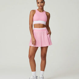 Women  Padel Matching Set Pleated Skirt & Crop Top Activewear Pink