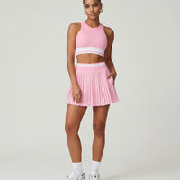 Women  Padel Matching Set Pleated Skirt & Crop Top Activewear Pink
