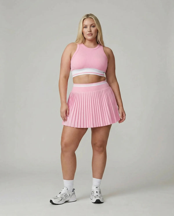 Women  Padel Matching Set Pleated Skirt & Crop Top Activewear Pink