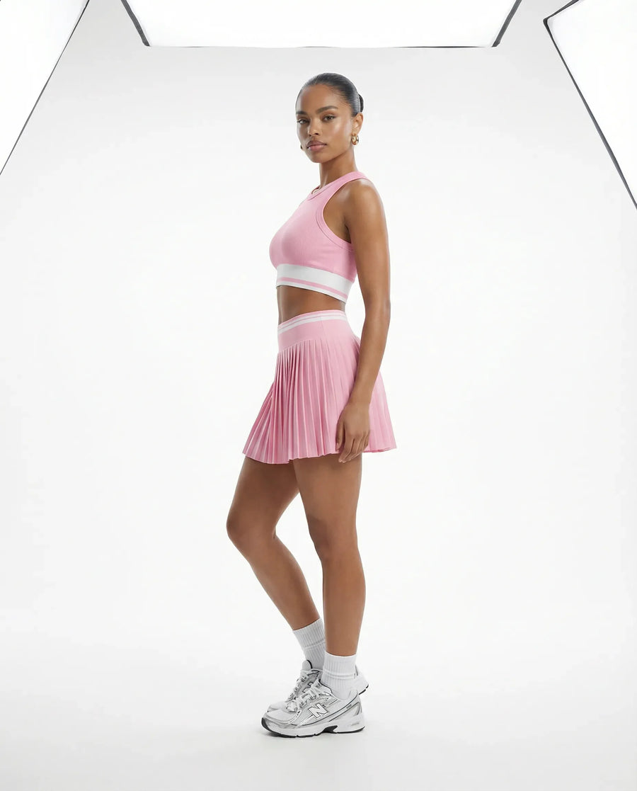Women  Padel Matching Set Pleated Skirt & Crop Top Activewear Pink