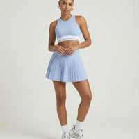 Women  Padel Matching Set Pleated Skirt & Crop Top Activewear Baby Blue