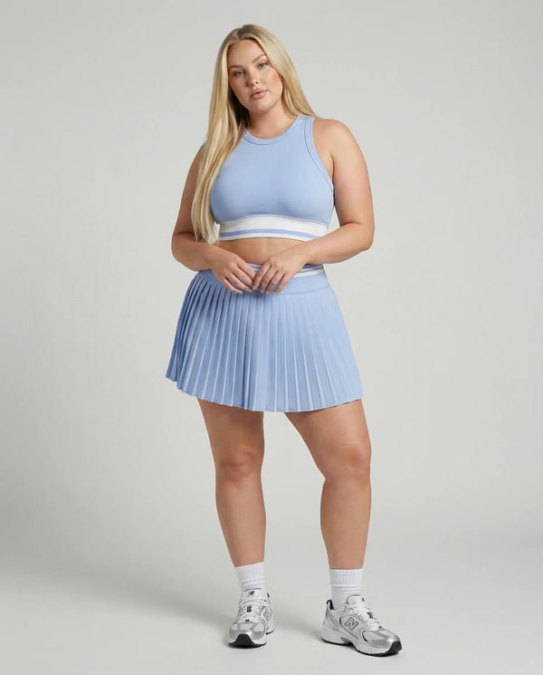 Women  Padel Matching Set Pleated Skirt & Crop Top Activewear Baby Blue