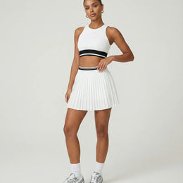 Women  Padel Matching Set Pleated Skirt & Crop Top Activewear White