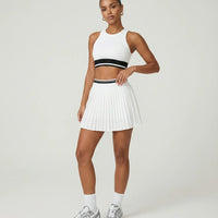 Women  Padel Matching Set Pleated Skirt & Crop Top Activewear White