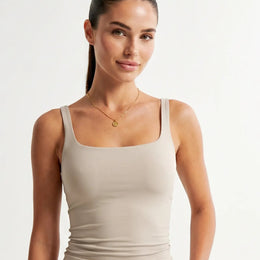 Women Square Neck Tank Top Sculpting Activewear Beige