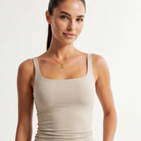 Women Square Neck Tank Top Sculpting Activewear Beige