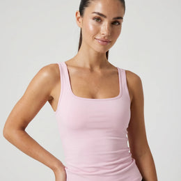 Women Square Neck Tank Top Sculpting Activewear Pink
