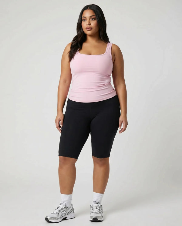 Women Square Neck Tank Top Sculpting Activewear Pink