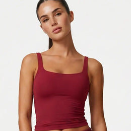 Women Square Neck Tank Top Sculpting Activewear Burgundy