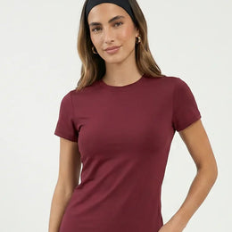 Women Sculpting Crew Neck T-Shirt Slim Fit Burgundy