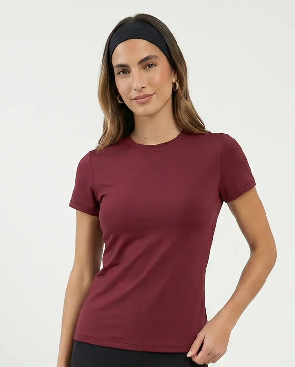 Women Sculpting Crew Neck T-Shirt Slim Fit Burgundy