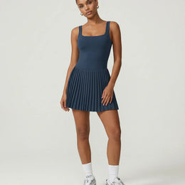 Sculpt Square Neck Pleated Tennis Dress