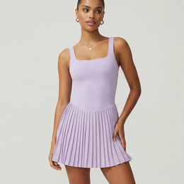 Sculpt Square Neck Pleated Tennis Dress