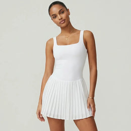 Sculpt Square Neck Pleated Tennis Dress