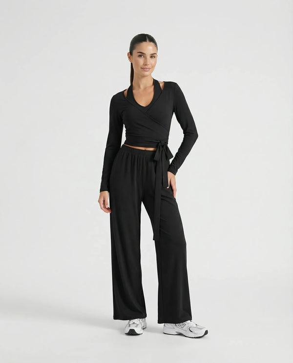 Matching Set Wrap Top Wide Leg Pants