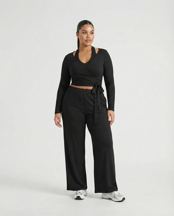 Matching Set Wrap Top Wide Leg Pants