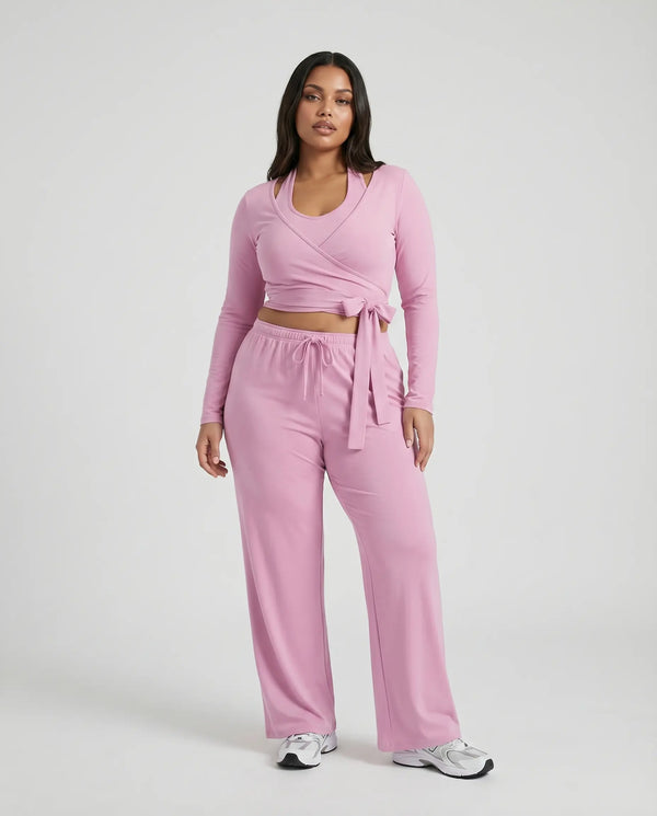 Matching Set Wrap Top Wide Leg Pants
