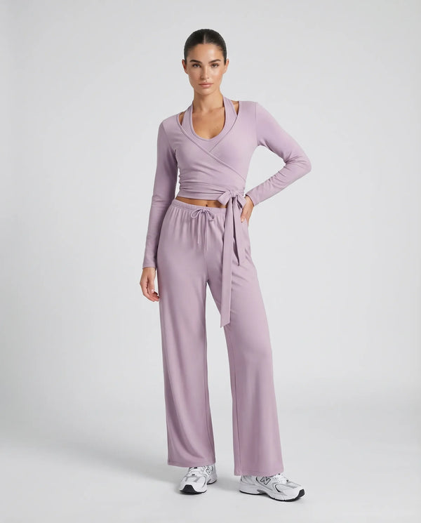 Matching Set Wrap Top Wide Leg Pants