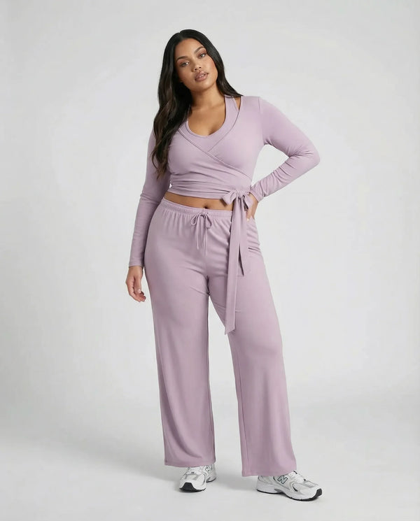 Matching Set Wrap Top Wide Leg Pants
