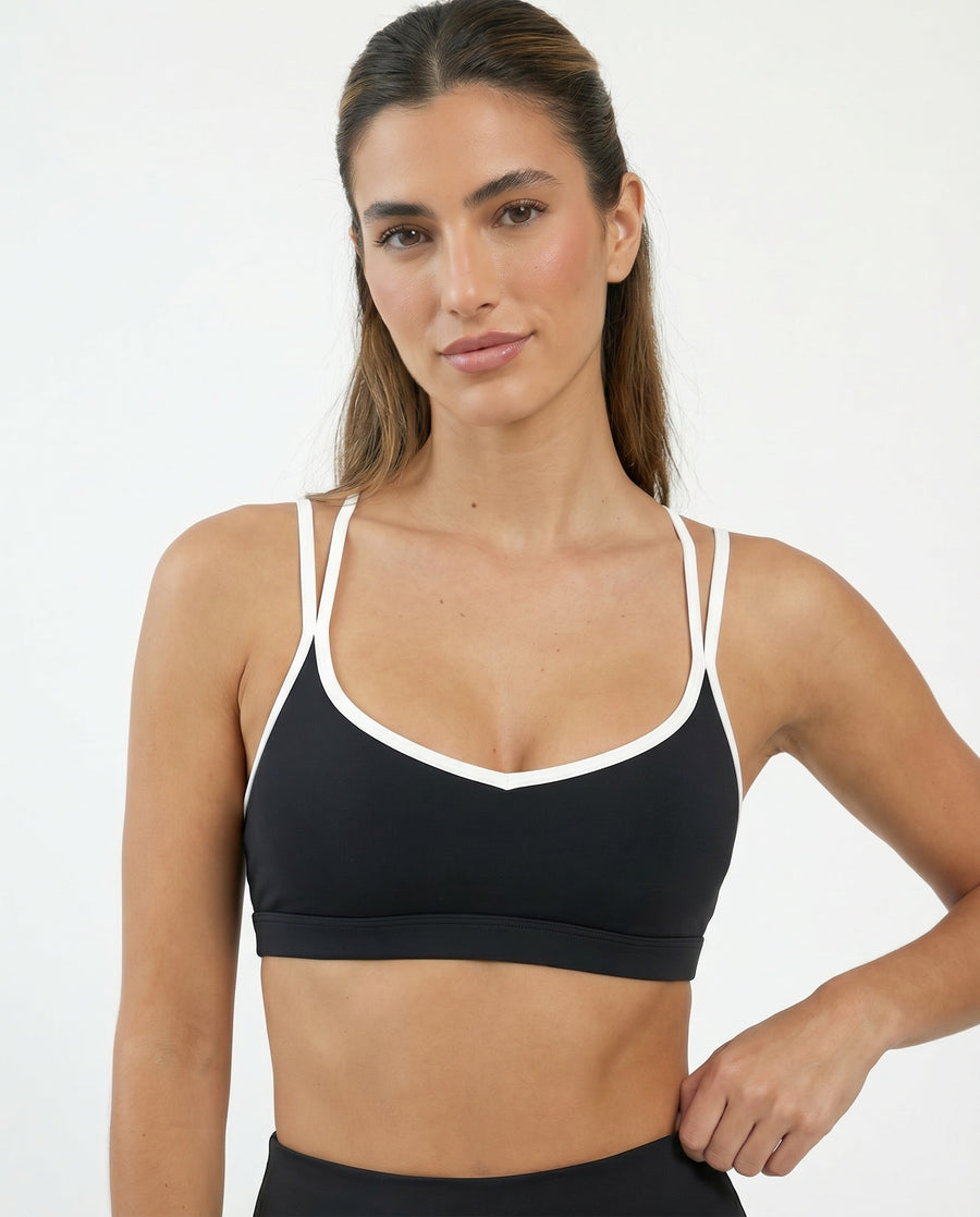 Sports Bra Contrast Trim Strappy Back