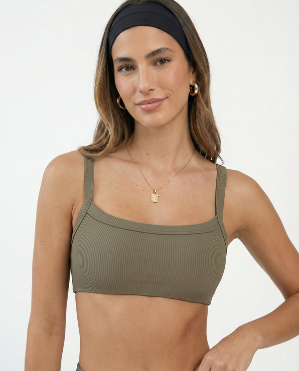 Sports Bra Ribbed Square Neck Crop