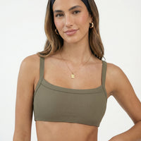 Sports Bra Ribbed Square Neck Crop