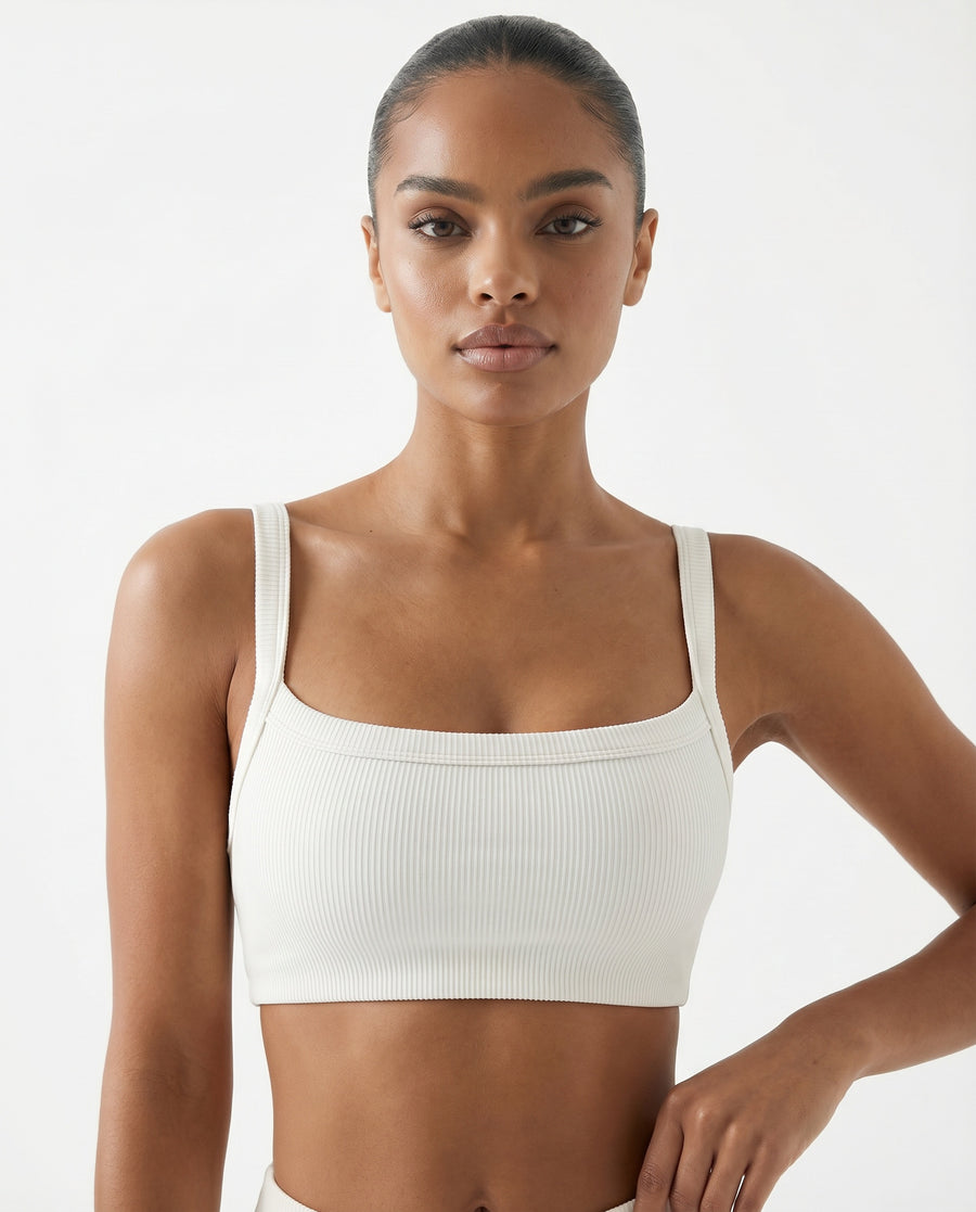 Sports Bra Ribbed Square Neck Crop