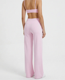 Pink high waist crossover wide leg leggings ghost back view showing high waist band and wide leg silhouette